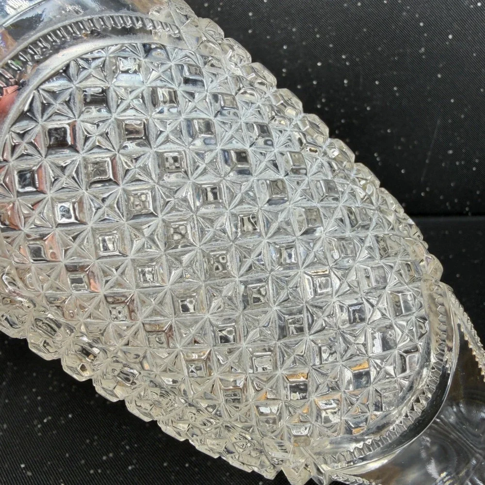 Indiana Austrian Glass Vase Antique Clear Pressed Glass Scalloped Rim 10 inch
